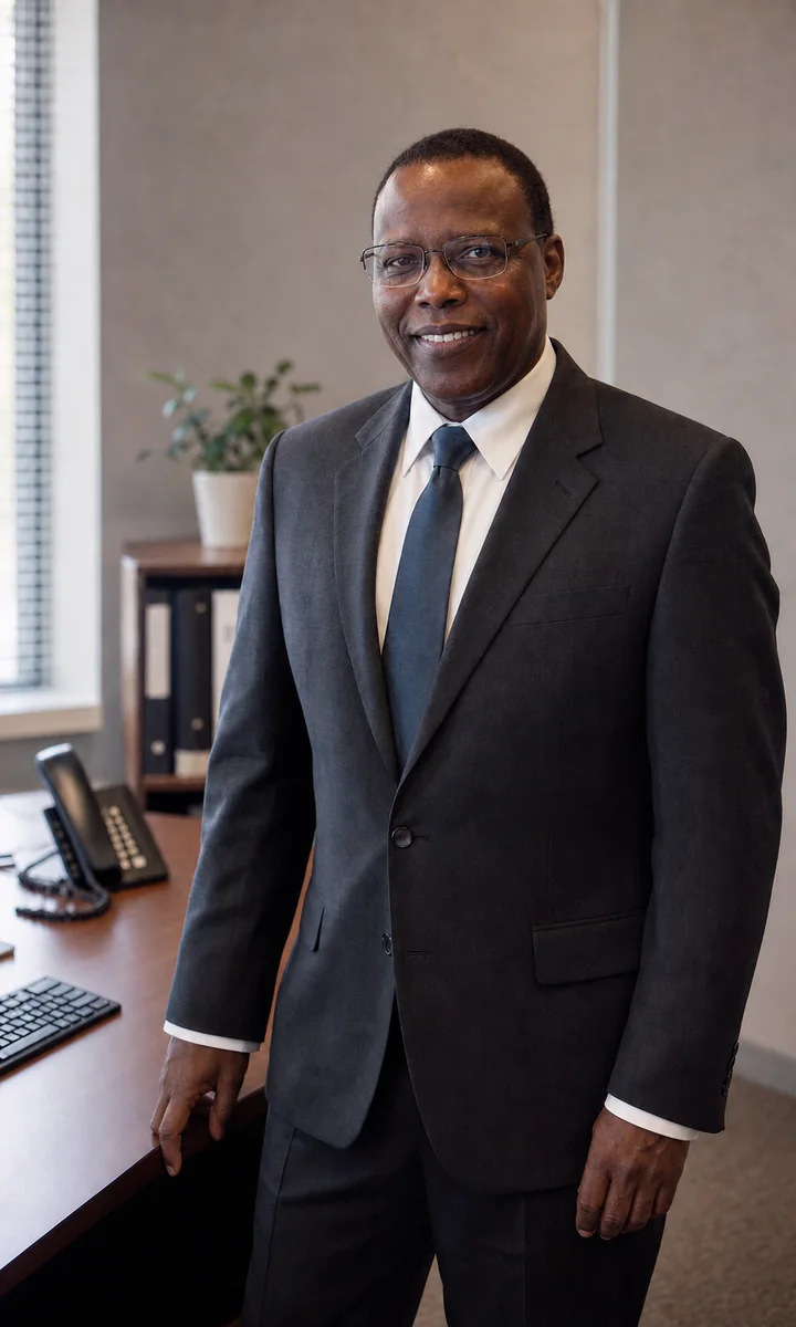 Husain Haroun, CPA, FCA, standing in the HBT Accounting Calgary office