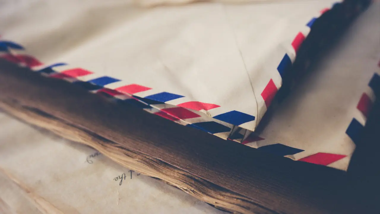 Close view of the striped edges of airmail envelopes