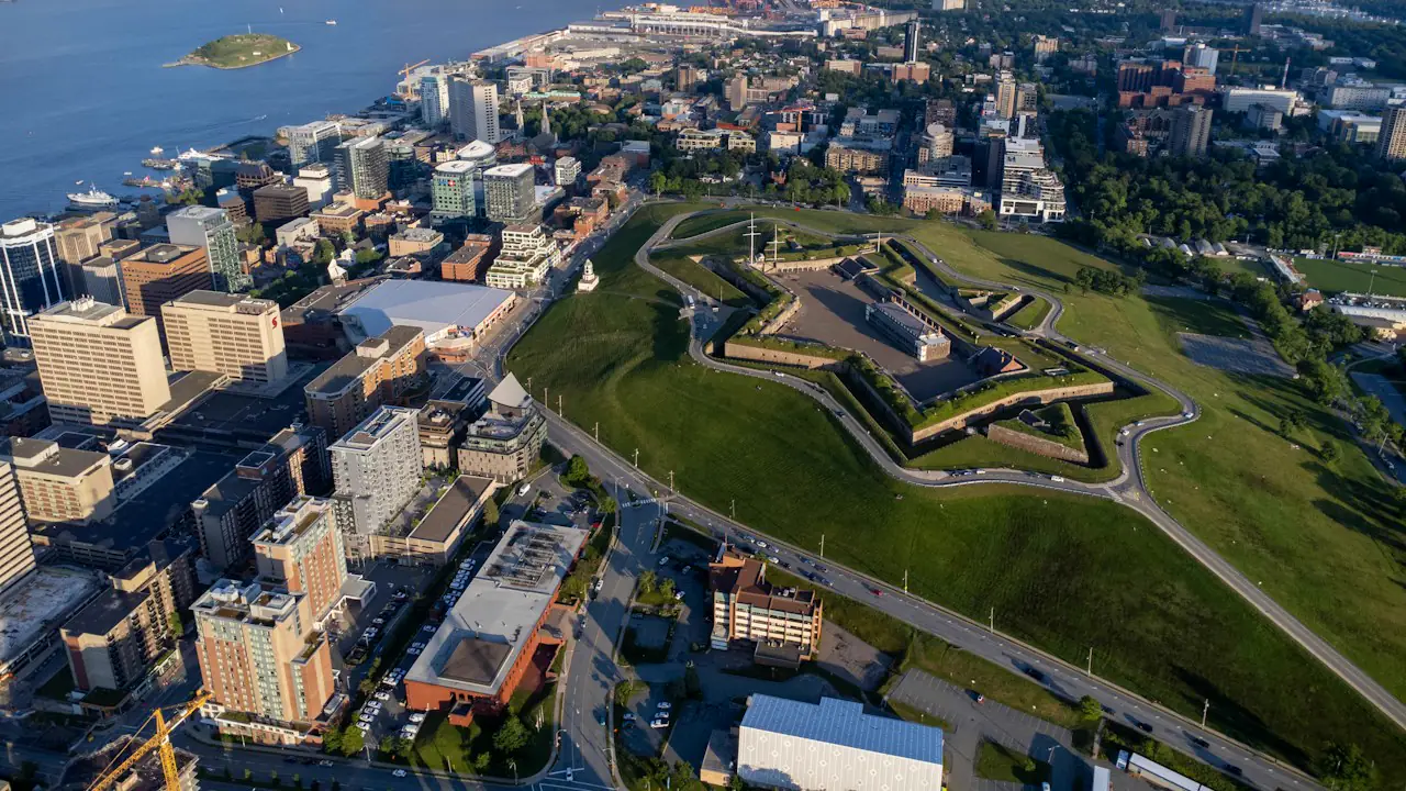 Aerial view of downtown Halifax and the star shaped Citadel