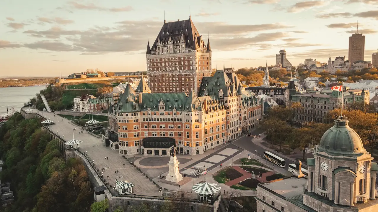 The Chateau Frontenac and Old Quebec seen from above in autumn