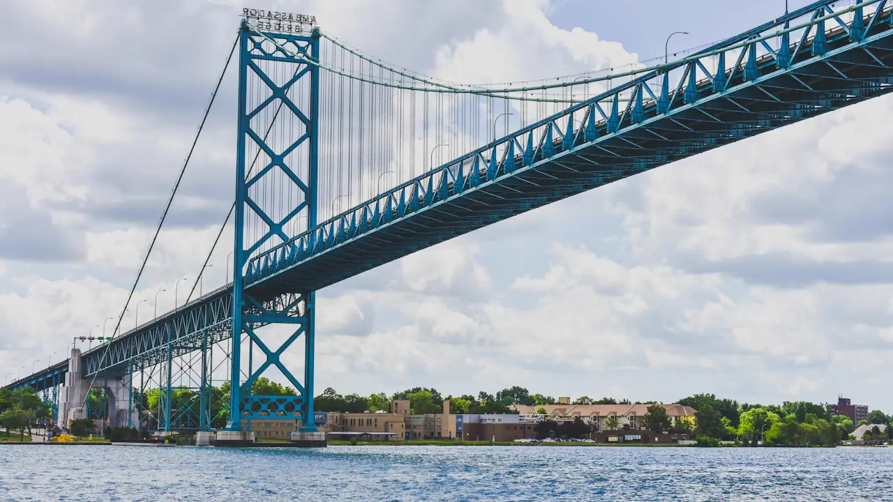 The Ambassador Bridge spanning the river at Windsor