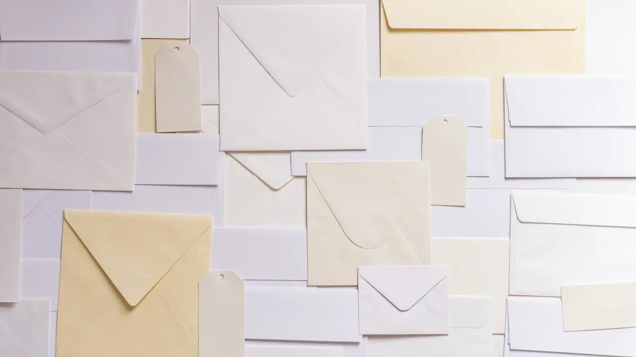 Plain white and cream envelopes laid out together on a light background
