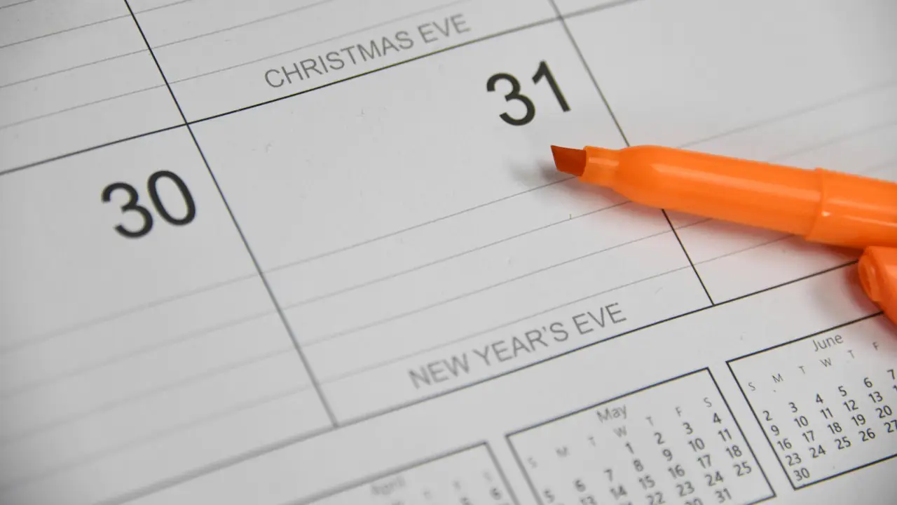 A calendar page at the end of December with an orange highlighter
